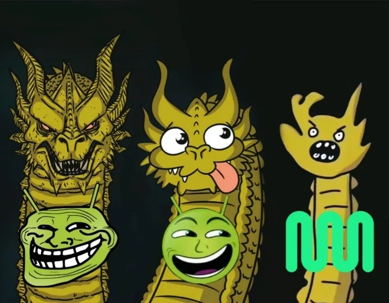 King Ghidorah meme showing two serious heads and one goofy one