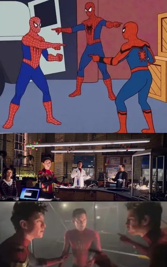 The original spiderman pointing meme from the cartoon