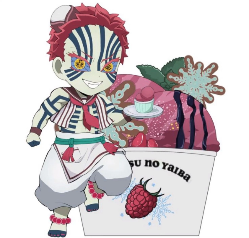 Chibi Akaza glowing with dark power