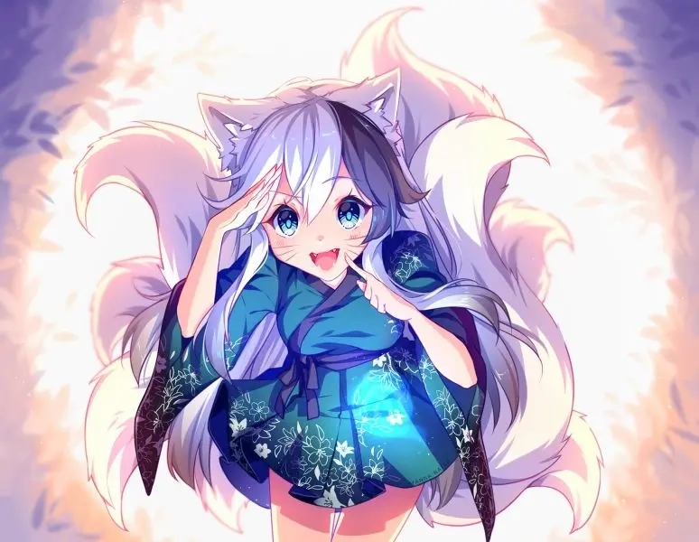 Adorable anime neko girl ready to charm you