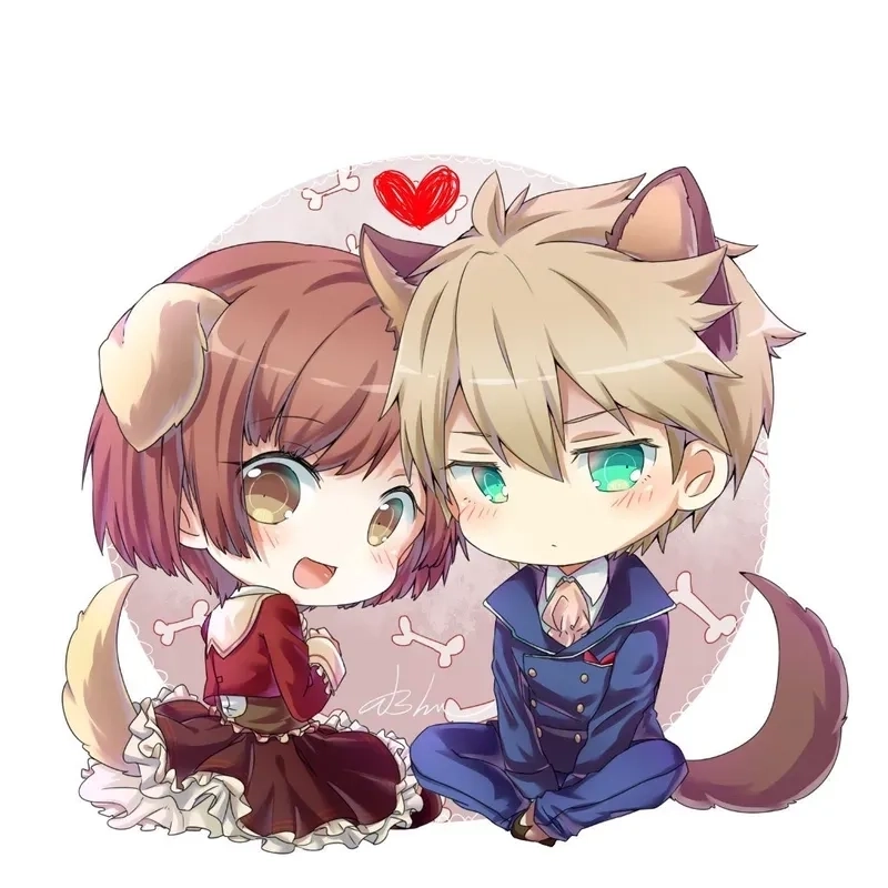 Chibi couple drawing full of soft emotions