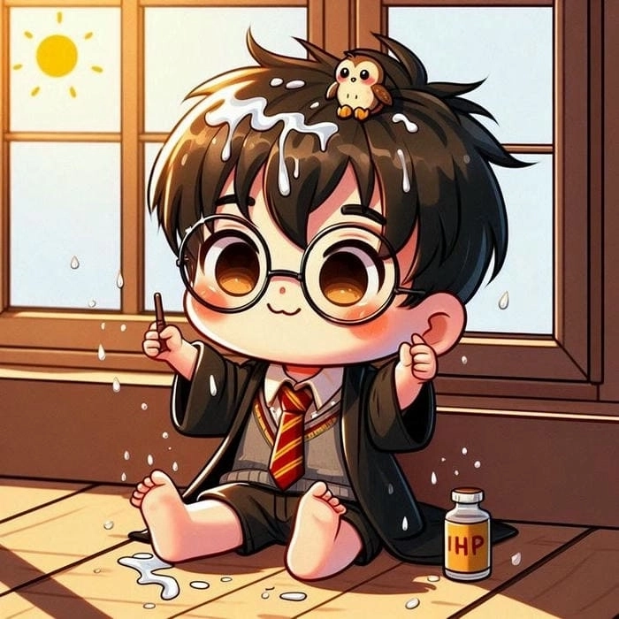 Chibi Harry Potter art glows with tiny magic
