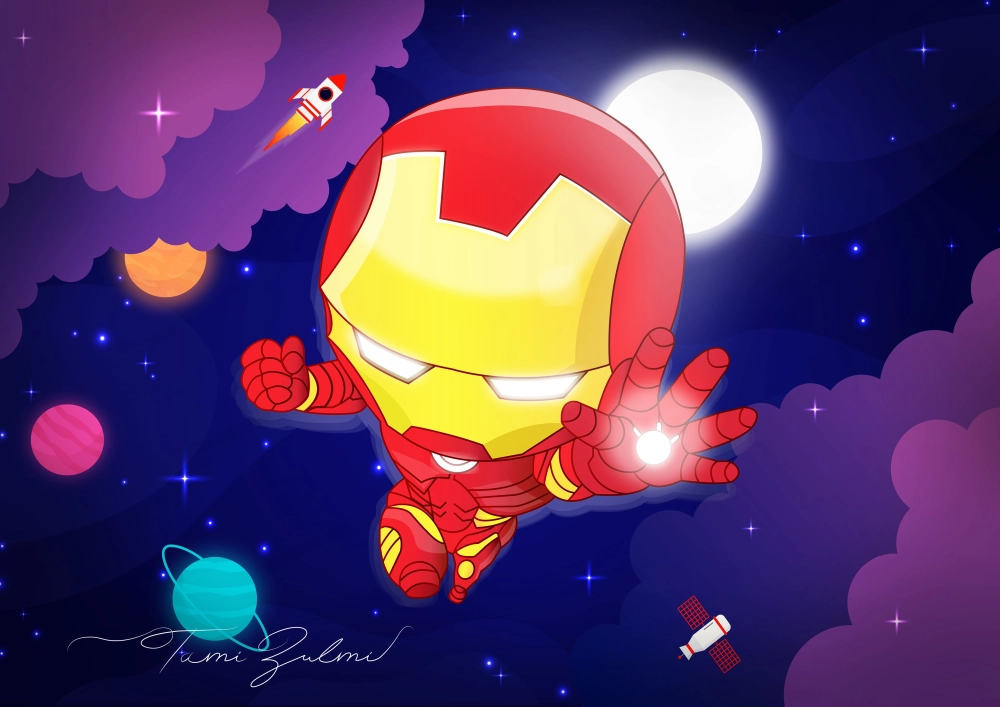 Chibi Iron Man drawing captures playful detail