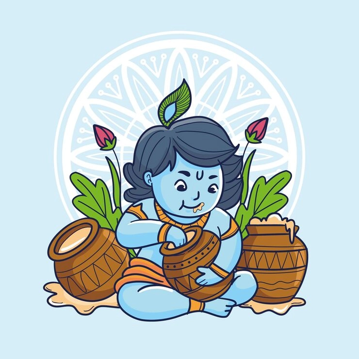 Krishna chibi looks playful and full of mischief