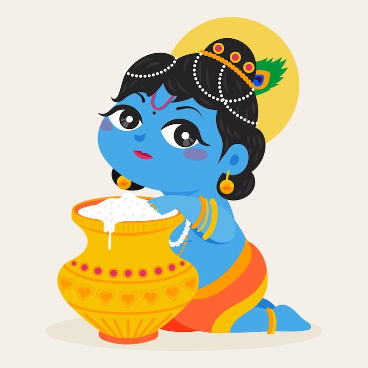 Lord Krishna chibi glows with tiny spiritual power
