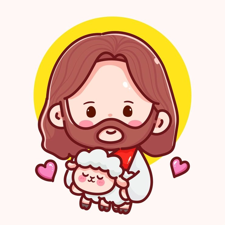 Jesus chibi looks playful and full of kindness