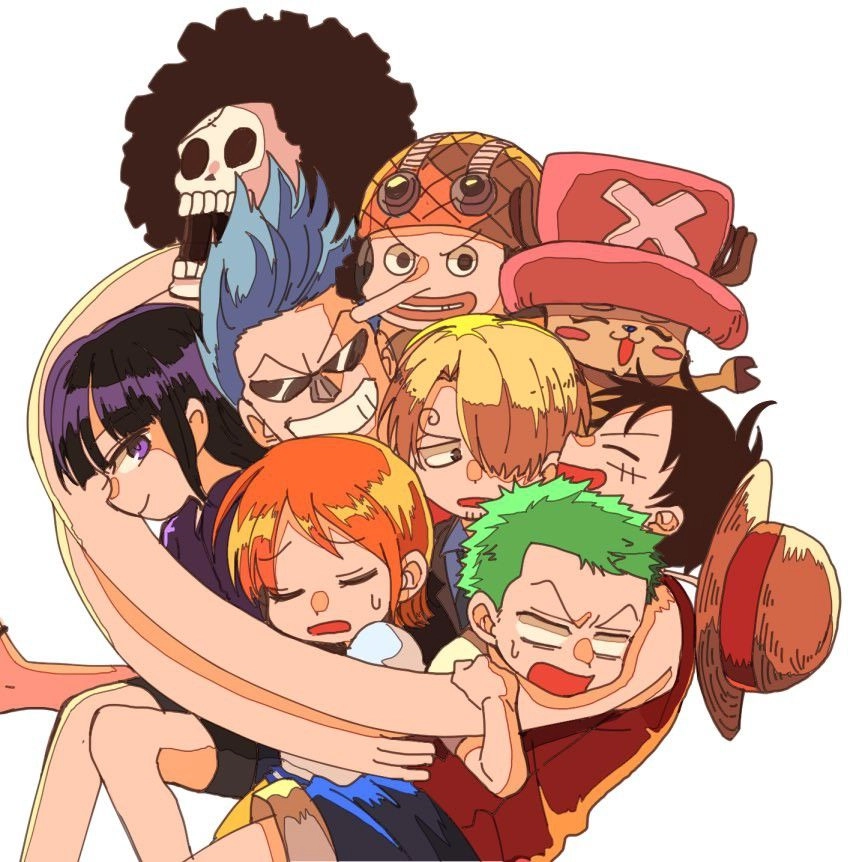 Lovely vibes in One Piece characters chibi art