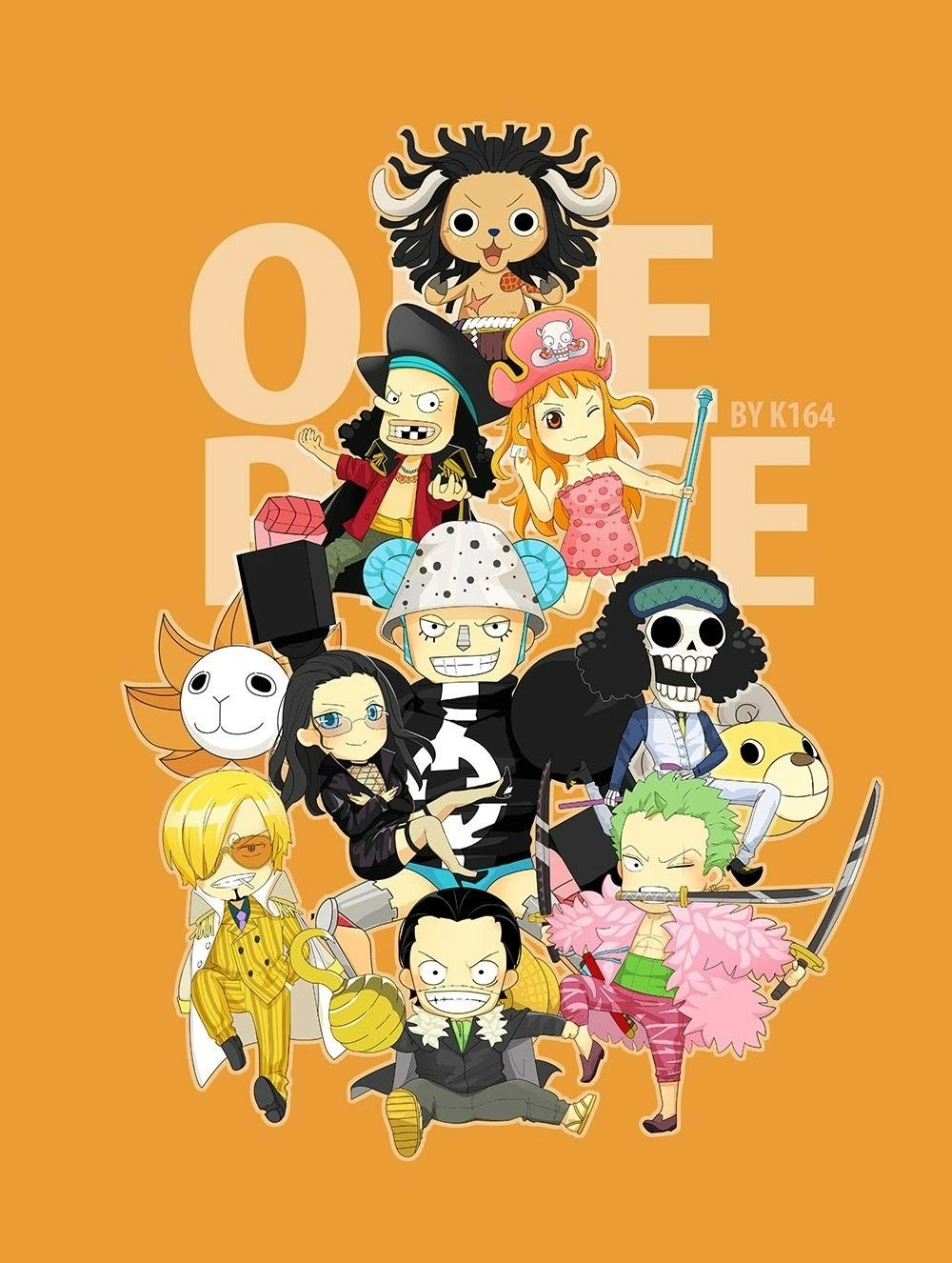 Artistic vibe flows in One Piece chibi background