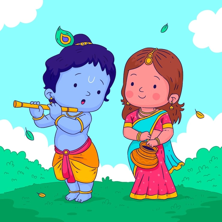 Chibi Radha Krishna glowing with divine love