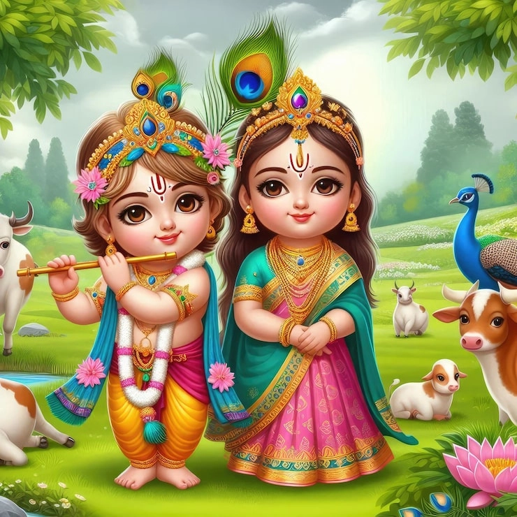Cute Radha Krishna spreading pure joy