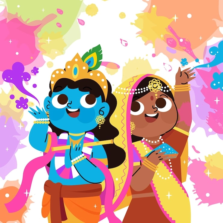 Radha Krishna chibi drawing soft and divine