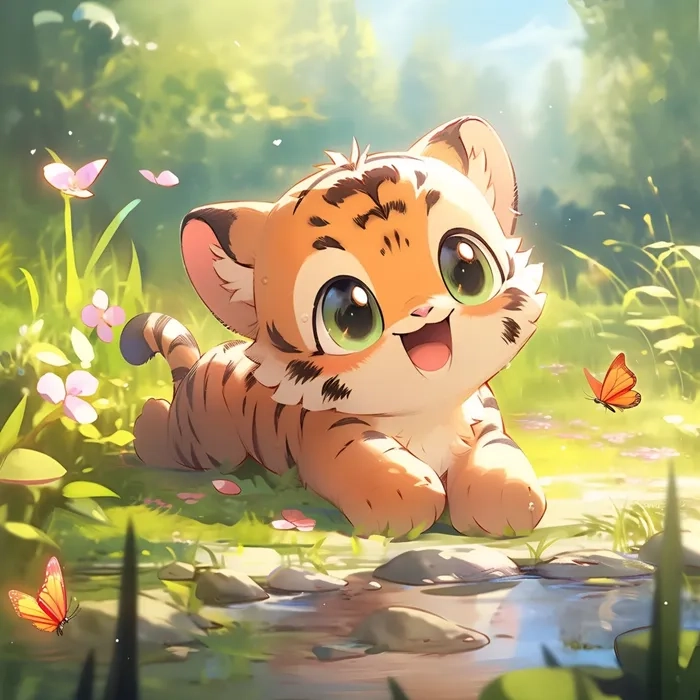 Tiger chibi shining with playful powerful spirit