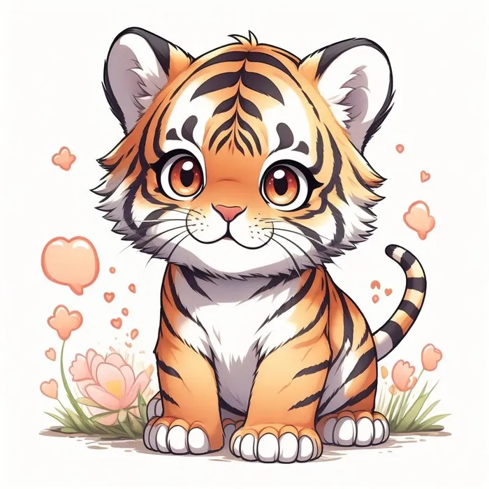 Chibi tiger png glowing charm in pure kawaii style