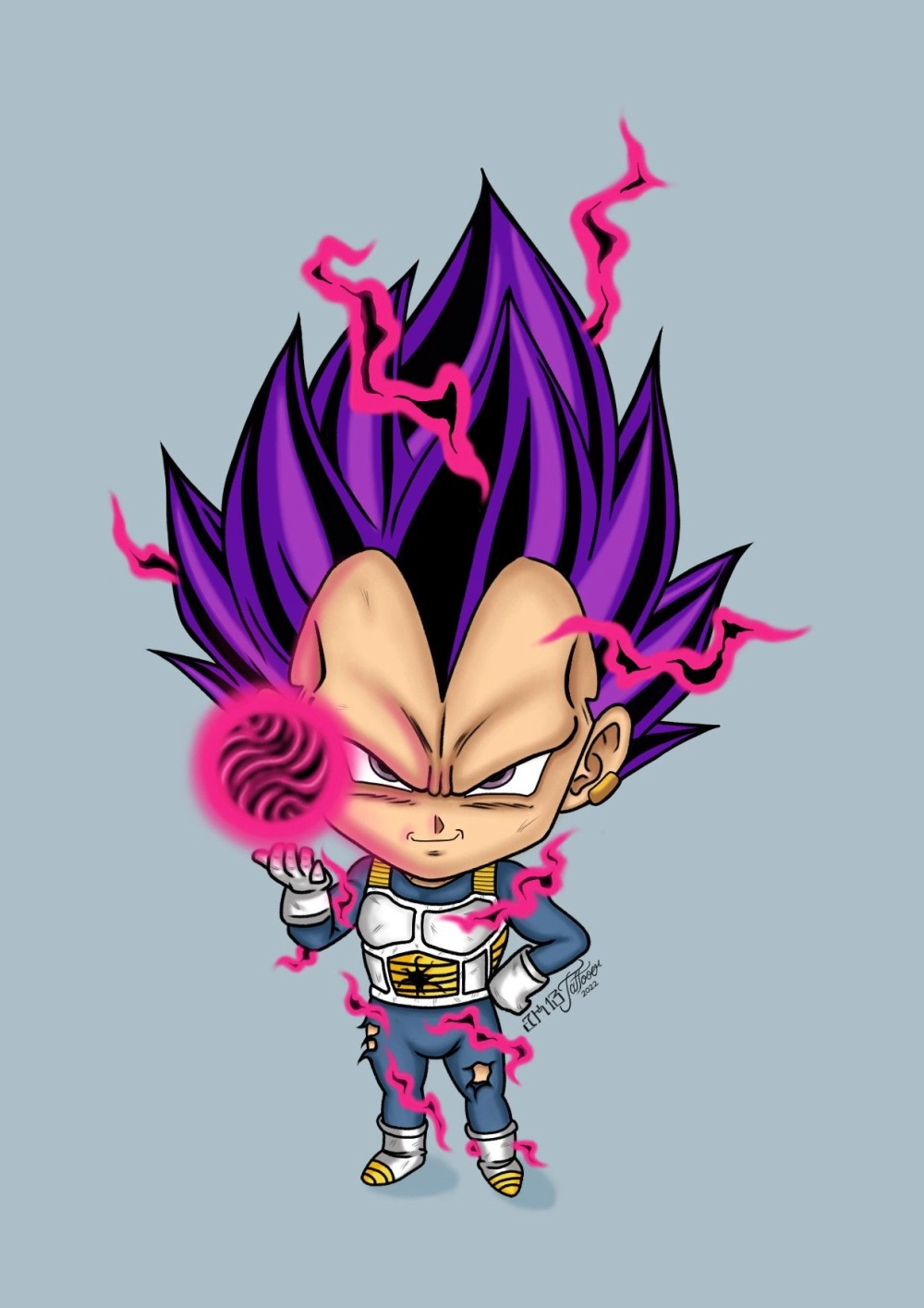 Godly aura sparks in chibi Vegeta God style