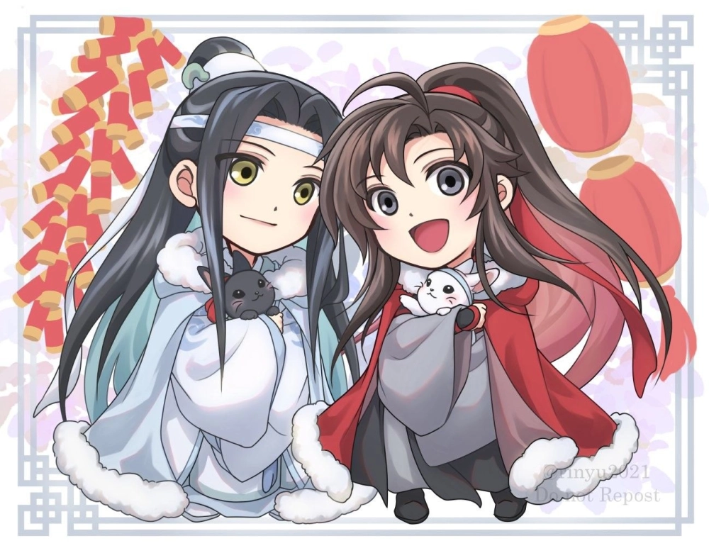 Chibi Wangxian drawing with gentle beauty
