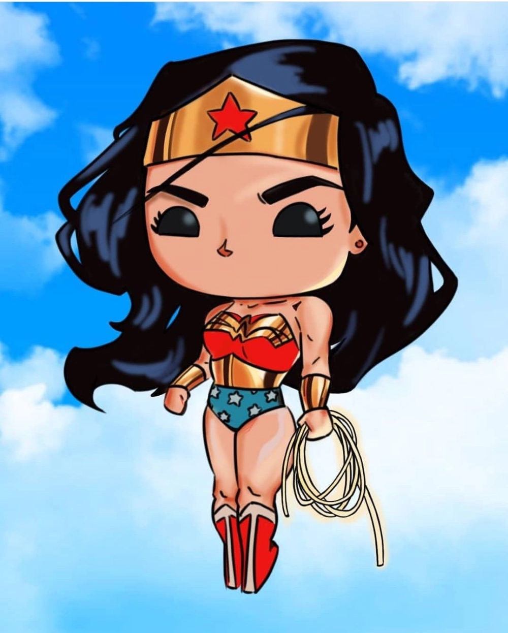 Chibi Wonder Woman art glows with tiny strength