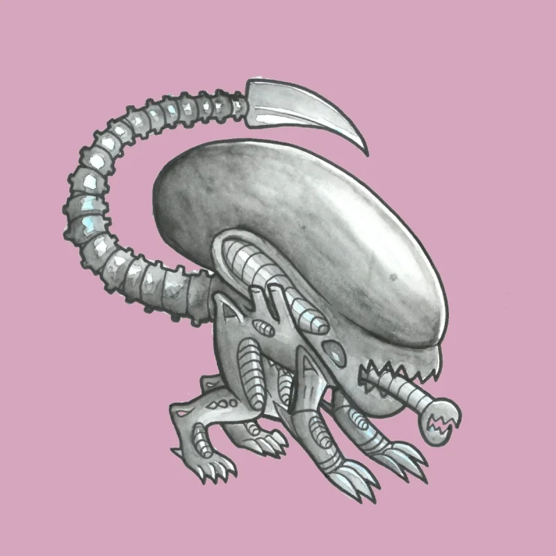 Alien chibi sparking playful vibes of cosmic fear