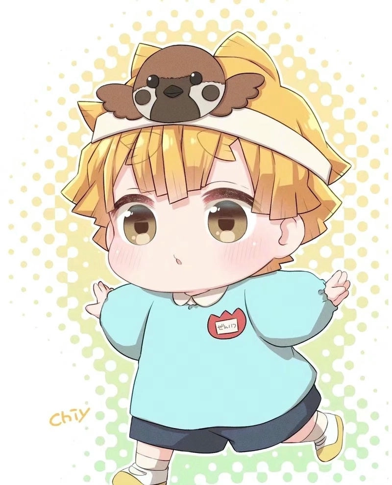 Sweet joy sparkles in cute Zenitsu chibi pose