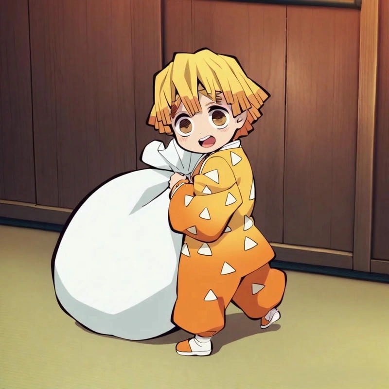 Playful scene shines in chibi Zenitsu wallpaper