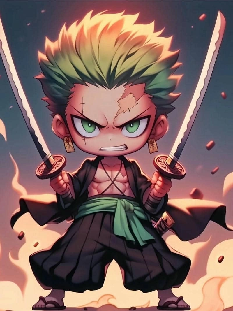 Bold spirit blooms in Zoro chibi wallpaper