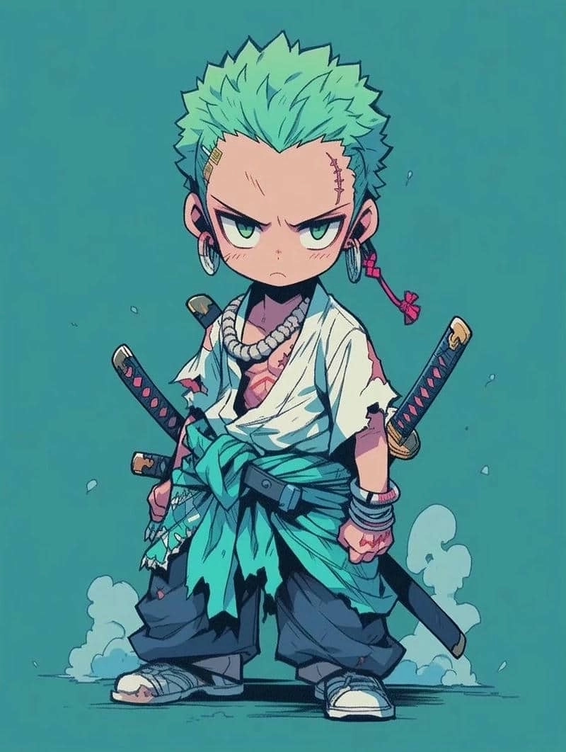 Creative strokes flow in Zoro chibi drawing