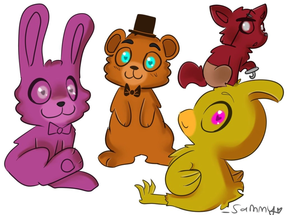 FNAF chibi art glows with tiny animatronic style