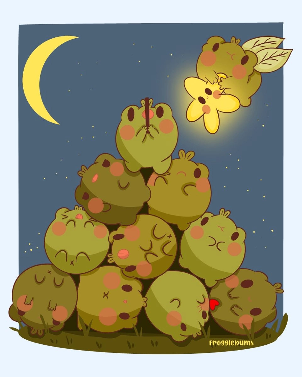 Kawaii frog melting hearts with joy