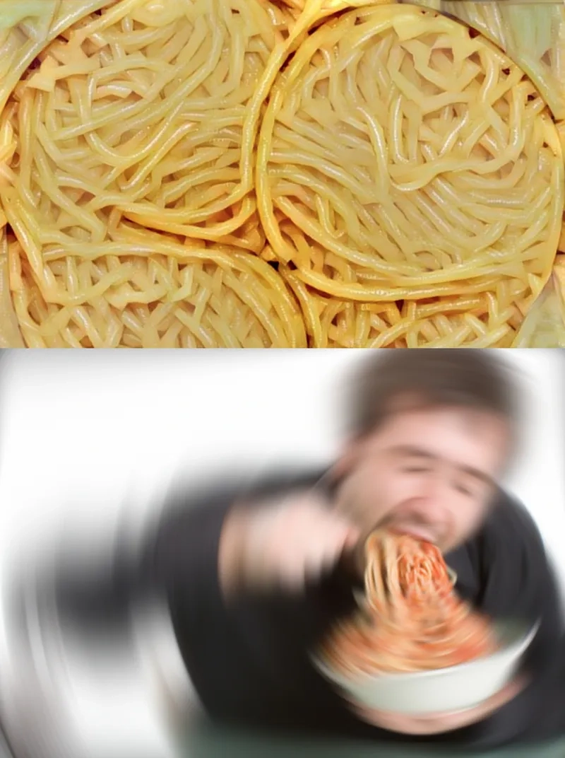 The classic eating noodles meme pose