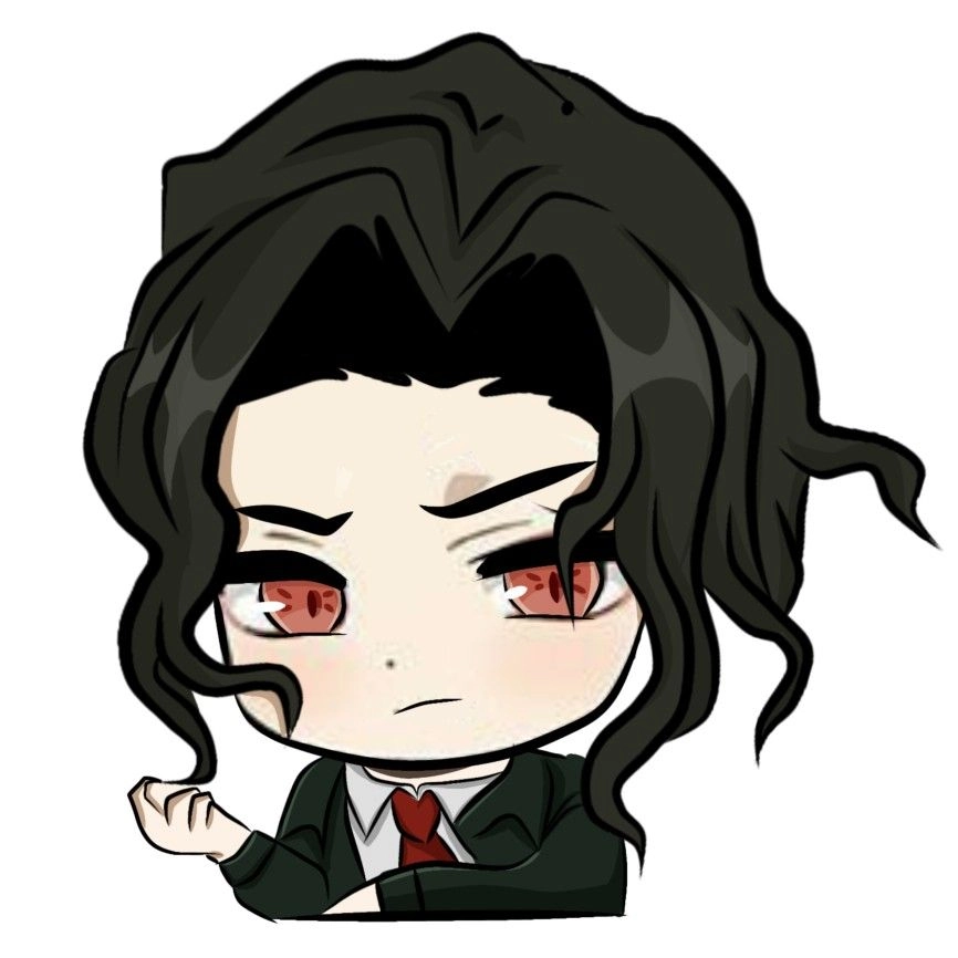 Muzan chibi drawing elegant strokes of menace