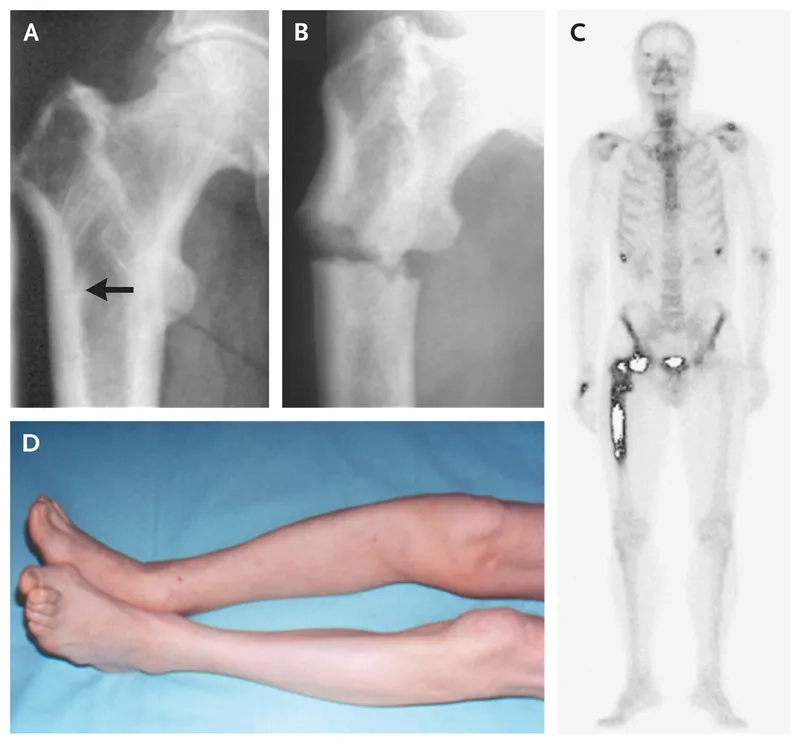 A chart illustrating common Paget's disease symptoms