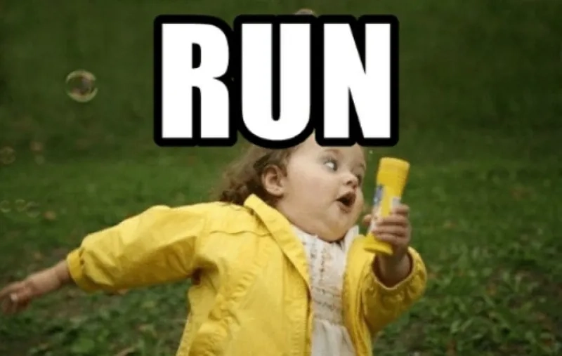 A funny running meme for being late