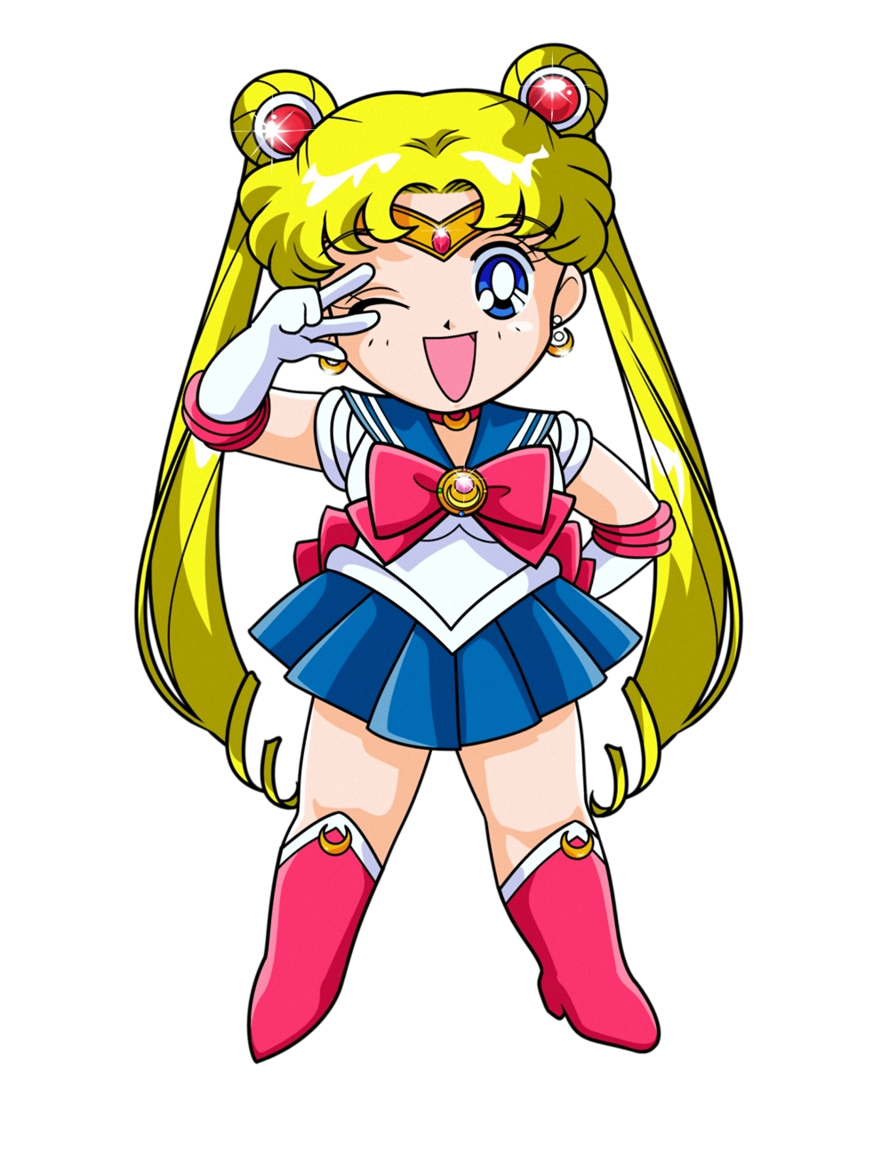 Chibi Sailor Moon looks playful and full of cuteness