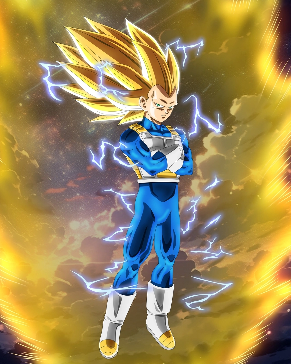 Super Saiyan Vegeta dominates the battlefield fiercely