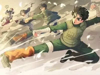 Stunning image Rock Lee showcasing his ninja strength